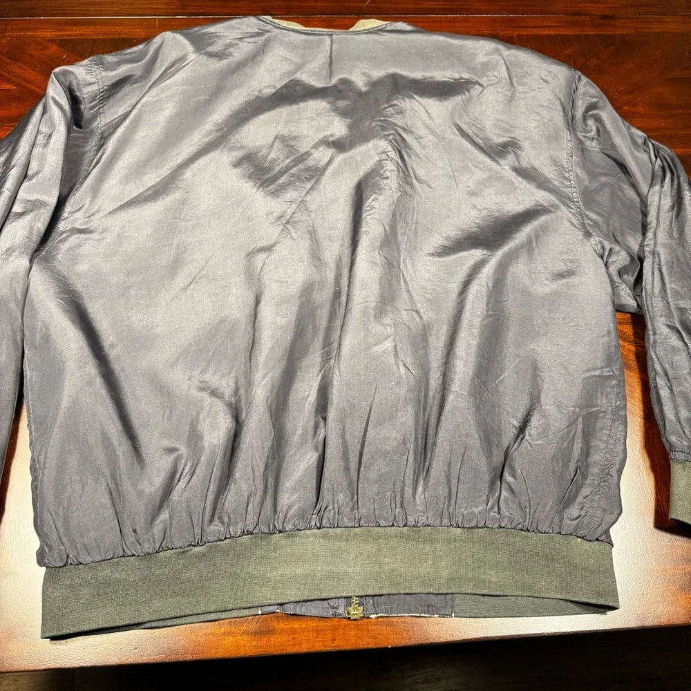 Summa 100% Silk Bomber Jacket Men's‎ Large Black Vintage Full Zip Lightweight